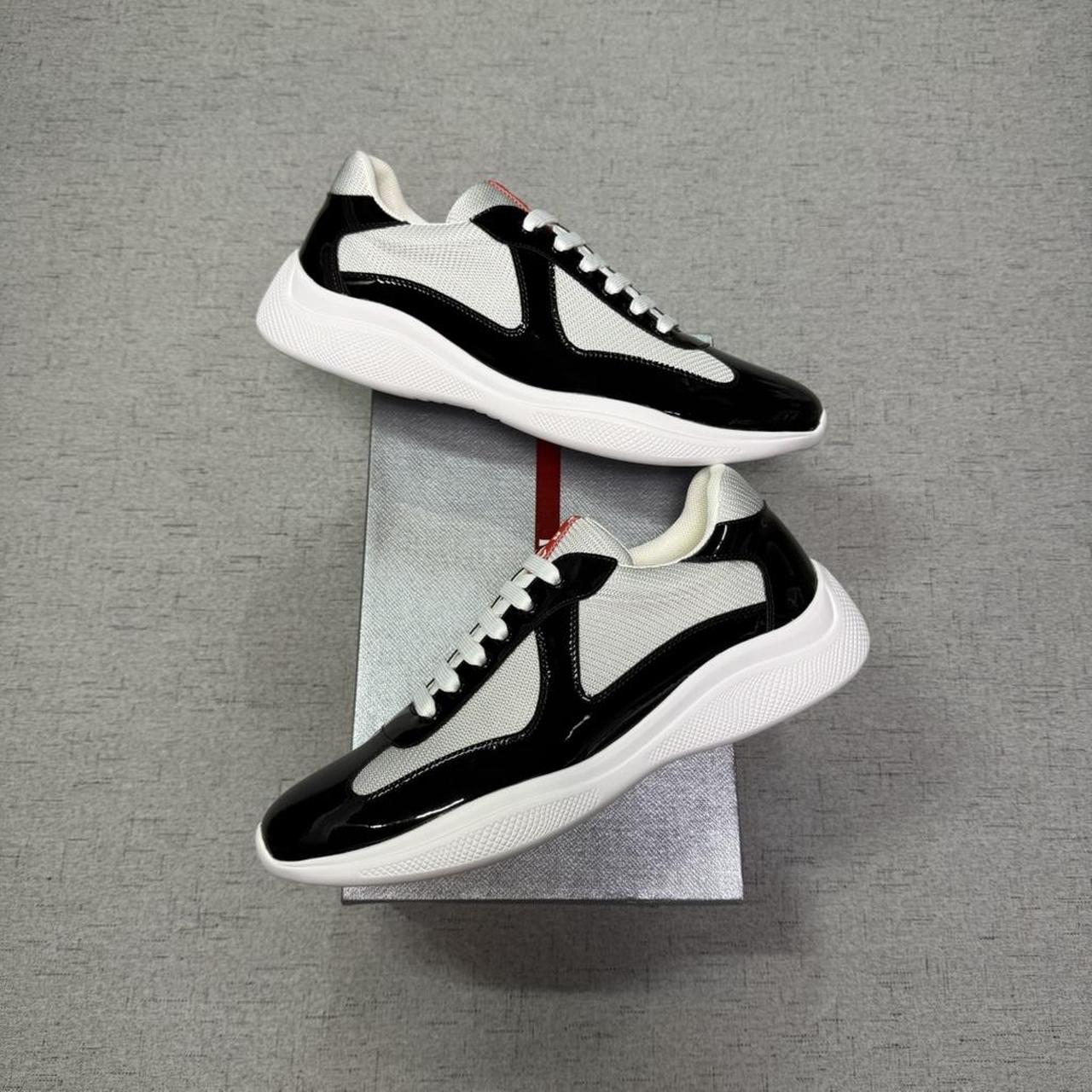 P0 Prada Men's Black and Grey Trainers - Image 1