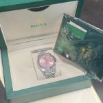 Men's Silver and Pink Watch